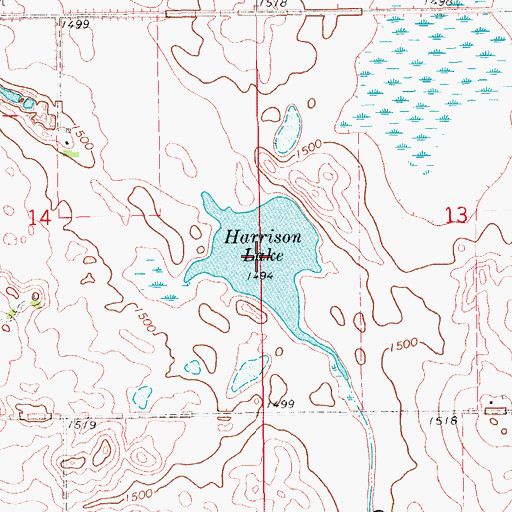 Topographic Map of Harrison Lake, ND
