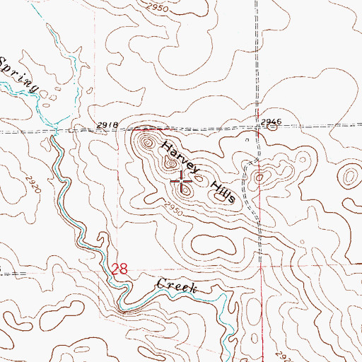 Topographic Map of Harvey Hills, ND