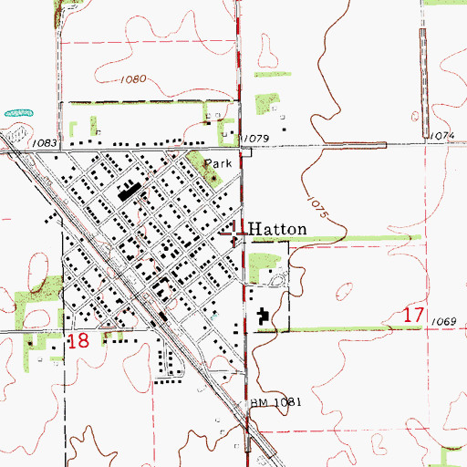 Topographic Map of Hatton, ND