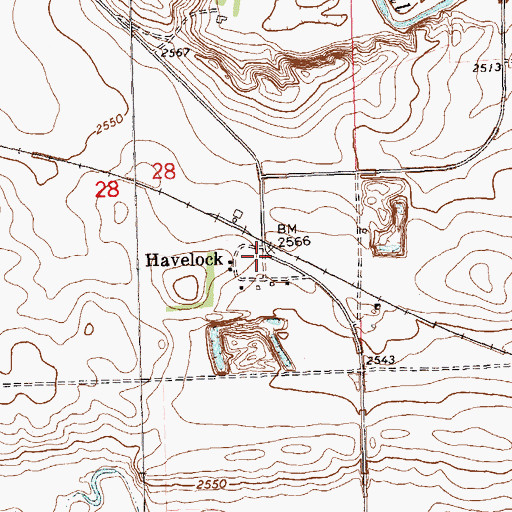 Topographic Map of Havelock, ND