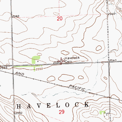 Topographic Map of Havelock Cemetery, ND