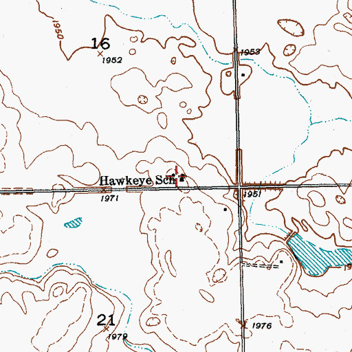 Topographic Map of Hawkeye School, ND