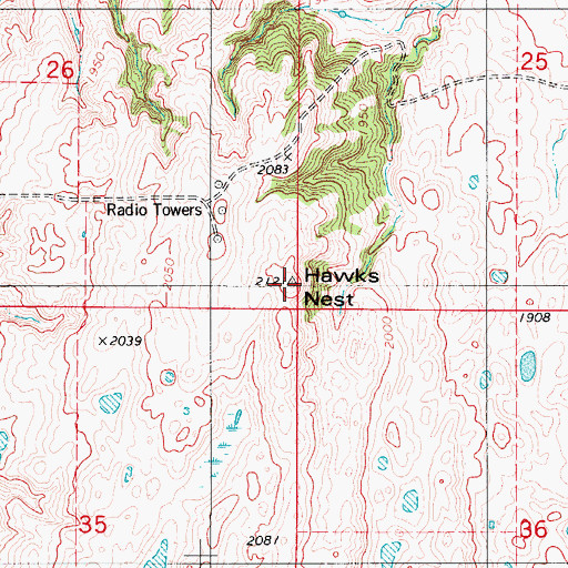 Topographic Map of Hawks Nest, ND