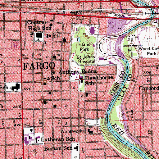 Topographic Map of Hawthorne Elementary School, ND