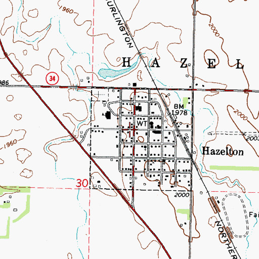 Topographic Map of Hazelton, ND