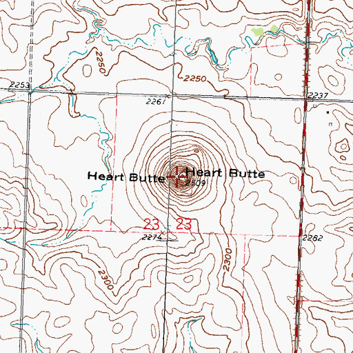 Topographic Map of Heart Butte, ND