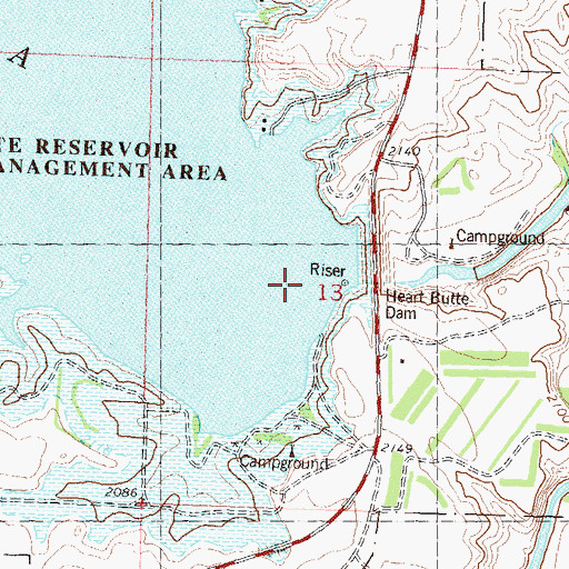 Topographic Map of Heart Butte Dam, ND