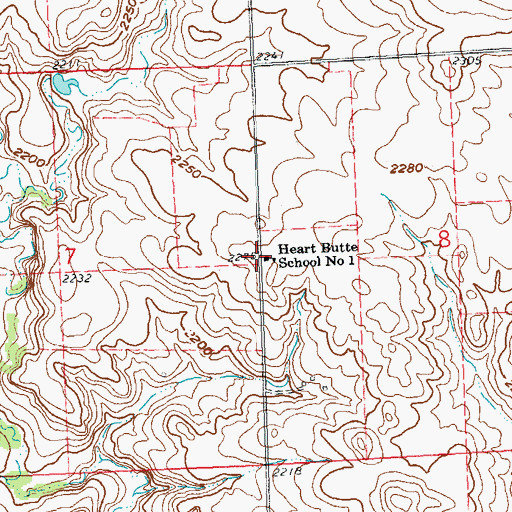 Topographic Map of Heart Butte School Number 1, ND