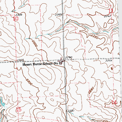 Topographic Map of Heart Butte School Number 2, ND
