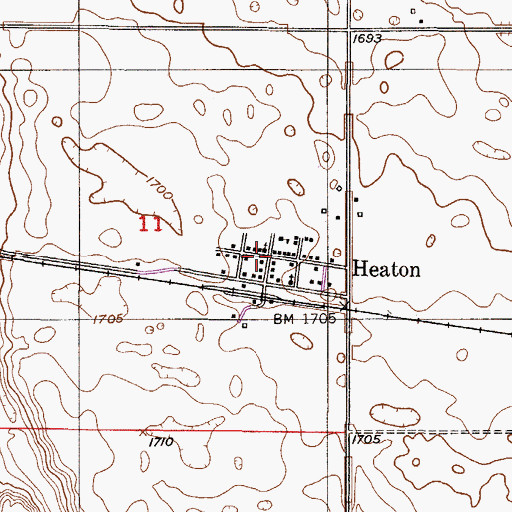 Topographic Map of Heaton, ND