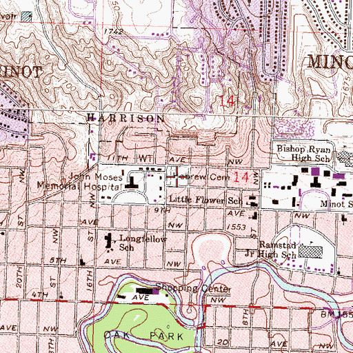 Topographic Map of Hebrew Cemetery, ND
