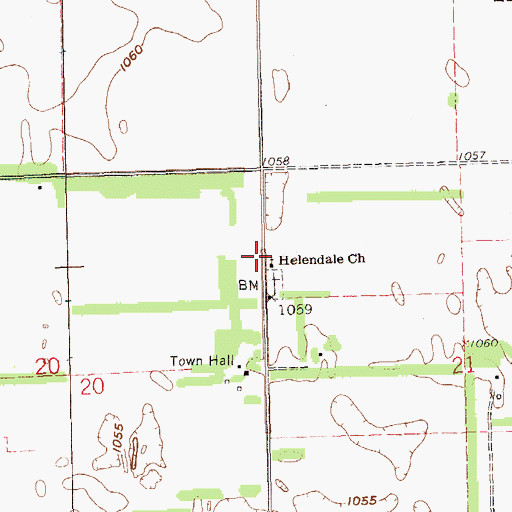 Topographic Map of Helendale Church, ND