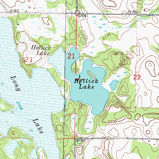 Topographic Map of Hellick Lake, ND