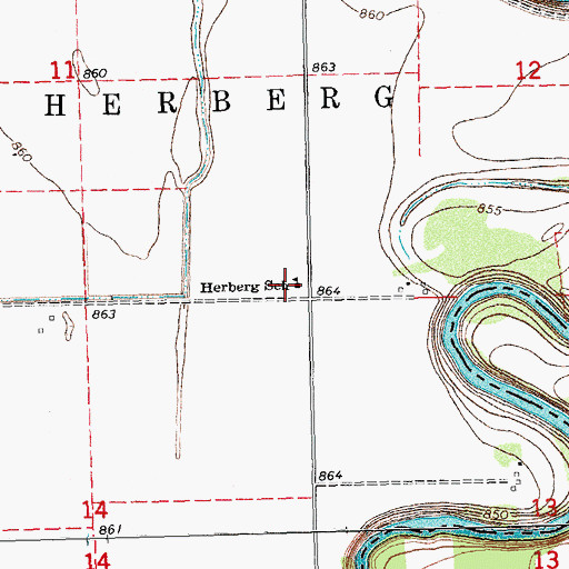 Topographic Map of Herberg School, ND