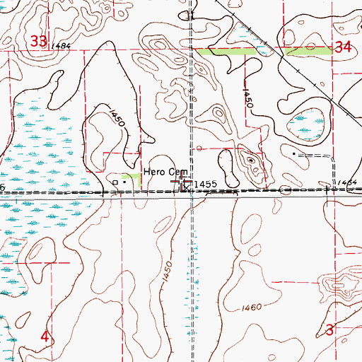Topographic Map of Hero Cemetery, ND