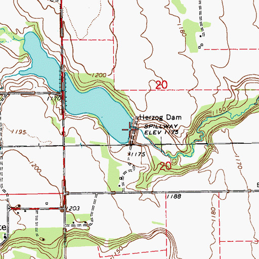 Topographic Map of Herzog Dam, ND