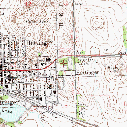 Topographic Map of Hettinger Cemetery, ND