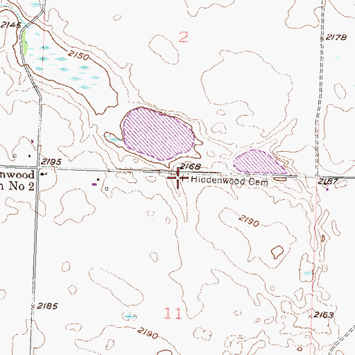 Topographic Map of Hiddenwood Cemetery, ND
