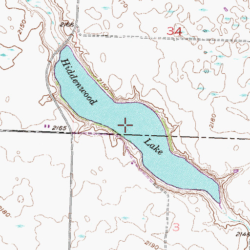 Topographic Map of Hiddenwood Lake, ND