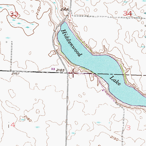 Topographic Map of Hiddenwood National Wildlife Refuge, ND