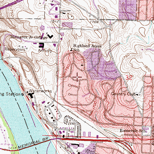 Topographic Map of Highland Acres Elementary School, ND