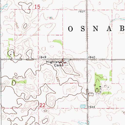 Topographic Map of Highland Cemetery, ND