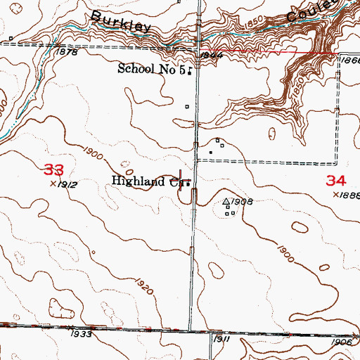 Topographic Map of Highland Church, ND