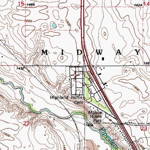 Topographic Map of Highland Home Cemetery, ND