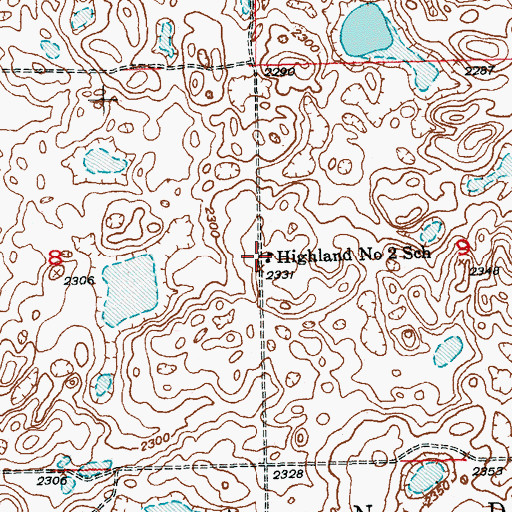 Topographic Map of Highland Number 2 School, ND
