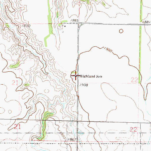 Topographic Map of Highland School, ND