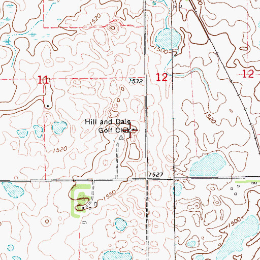 Topographic Map of Hill and Dale Golf Club, ND