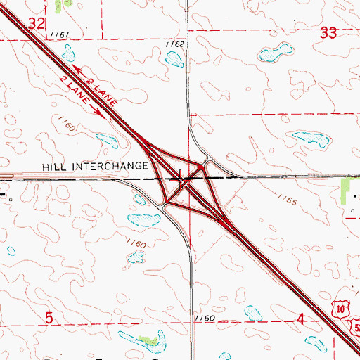 Topographic Map of Hill Interchange, ND