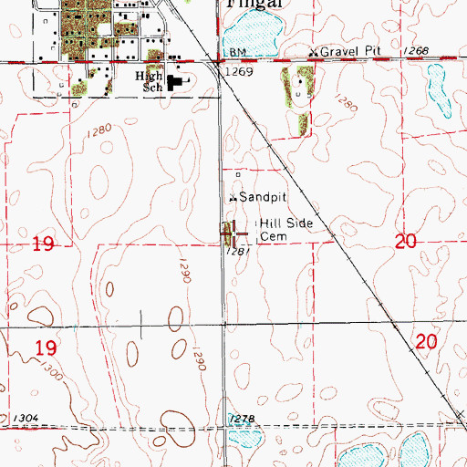 Topographic Map of Hill Side Cemetery, ND