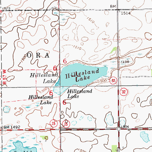 Topographic Map of Hillesland Lake, ND