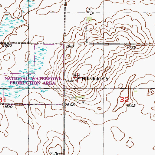 Topographic Map of Hillsdale Church, ND