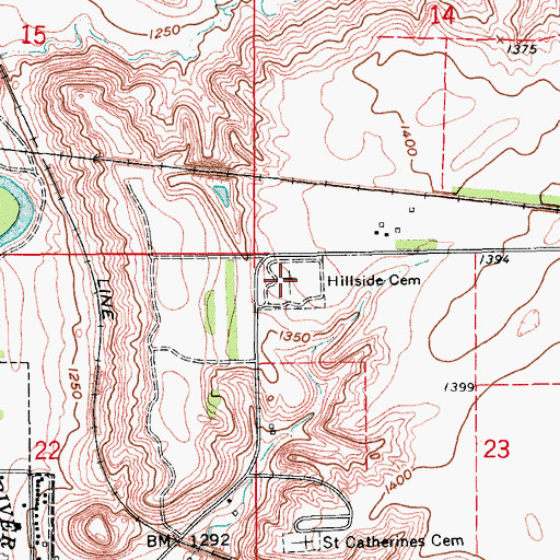 Topographic Map of Hillside Cemetery, ND