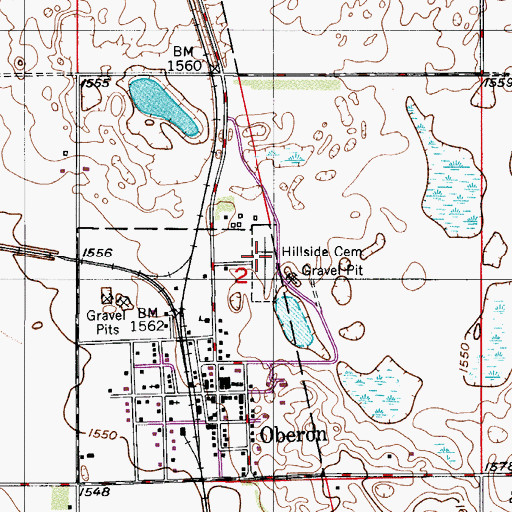 Topographic Map of Hillside Cemetery, ND