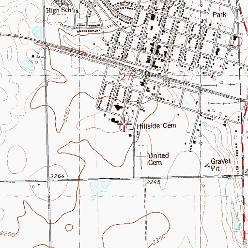 Topographic Map of Hillside Cemetery, ND