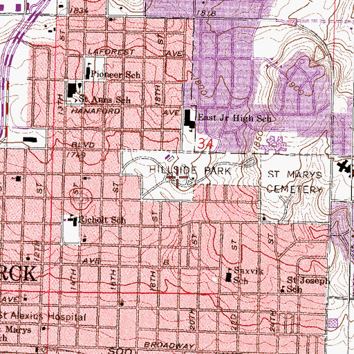 Topographic Map of Hillside Park, ND