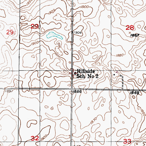 Topographic Map of Hillside School Number 2, ND