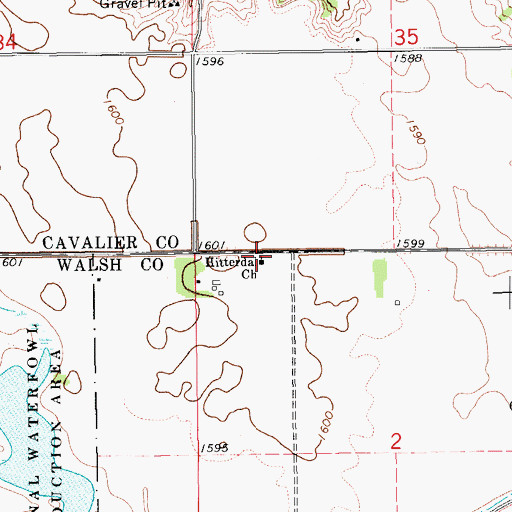 Topographic Map of Hitterdal Church, ND