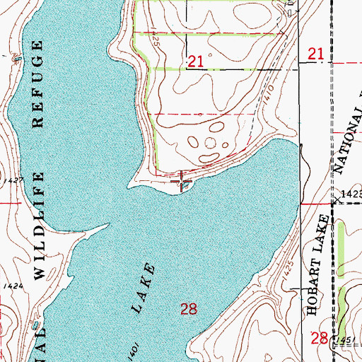 Topographic Map of Hobart Lake, ND