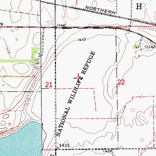 Topographic Map of Hobart Lake National Wildlife Refuge, ND