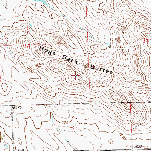 Topographic Map of Hogs Back Buttes, ND