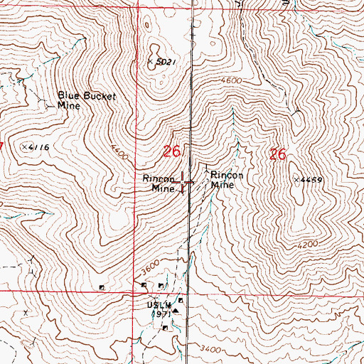 Topographic Map of Rincon Mine, AZ