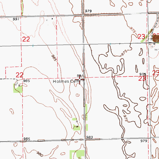 Topographic Map of Holmes Cemetery, ND