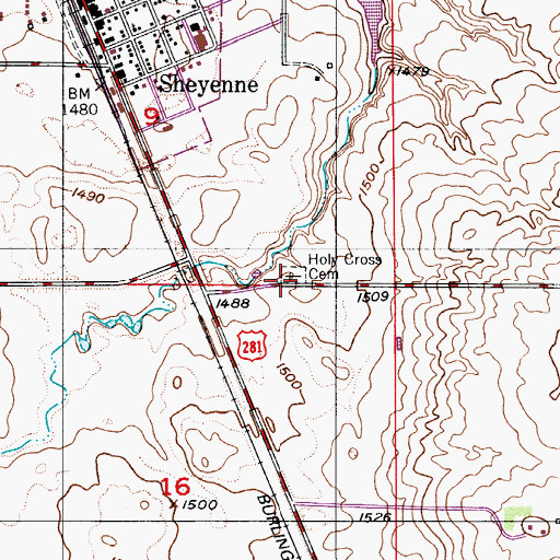 Topographic Map of Holy Cross Cemetery, ND