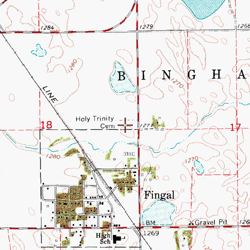 Topographic Map of Holy Trinity Catholic Cemetery, ND