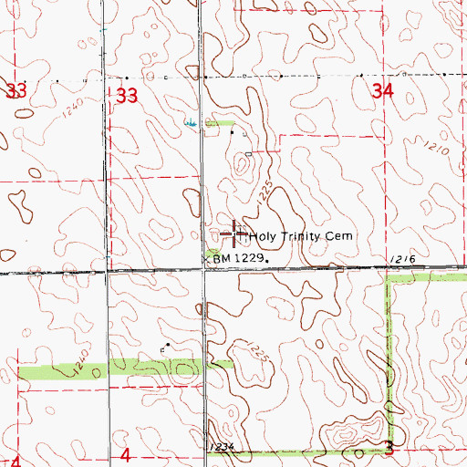 Topographic Map of Holy Trinity Cemetery, ND