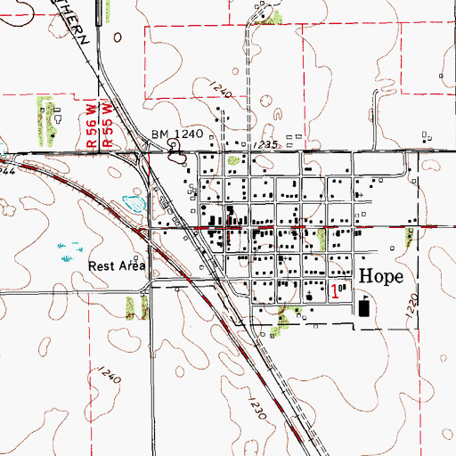 Topographic Map of Hope, ND